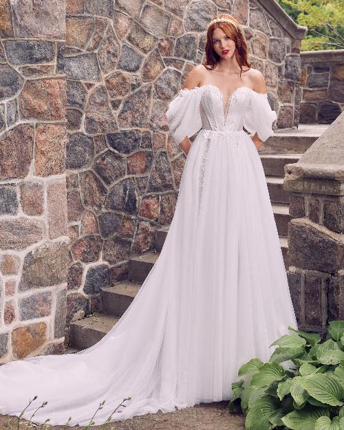 La22125 off the shoulder or strapless wedding dress with lace and tulle1